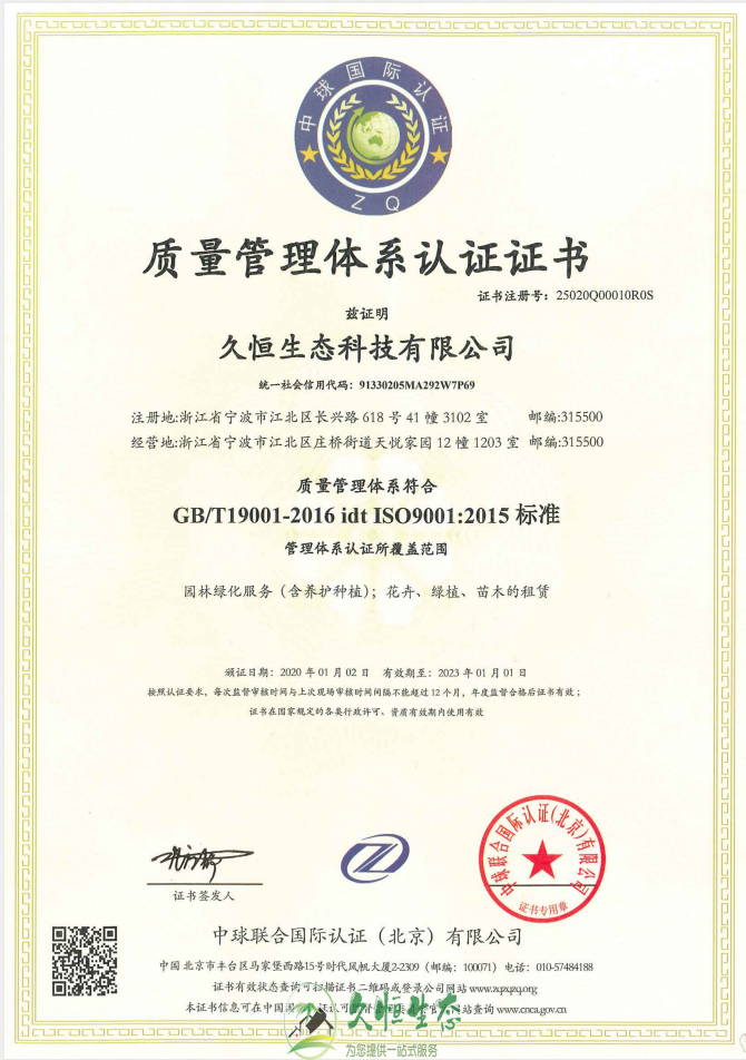 诸暨质量管理体系ISO9001证书